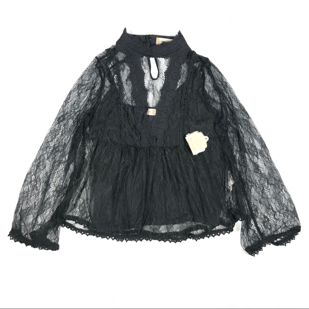 NWT Altar'd State Top Boho Black Sheer Lace Size Small new with tags